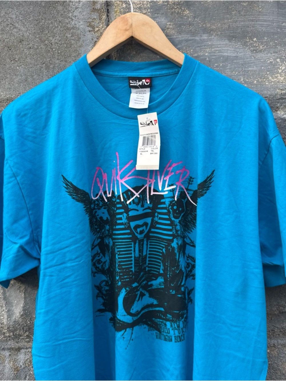 Y2K Quiksilver Mens T-Shirt Large Blue Short Sleeve Script Logo Tee Vintage Surf